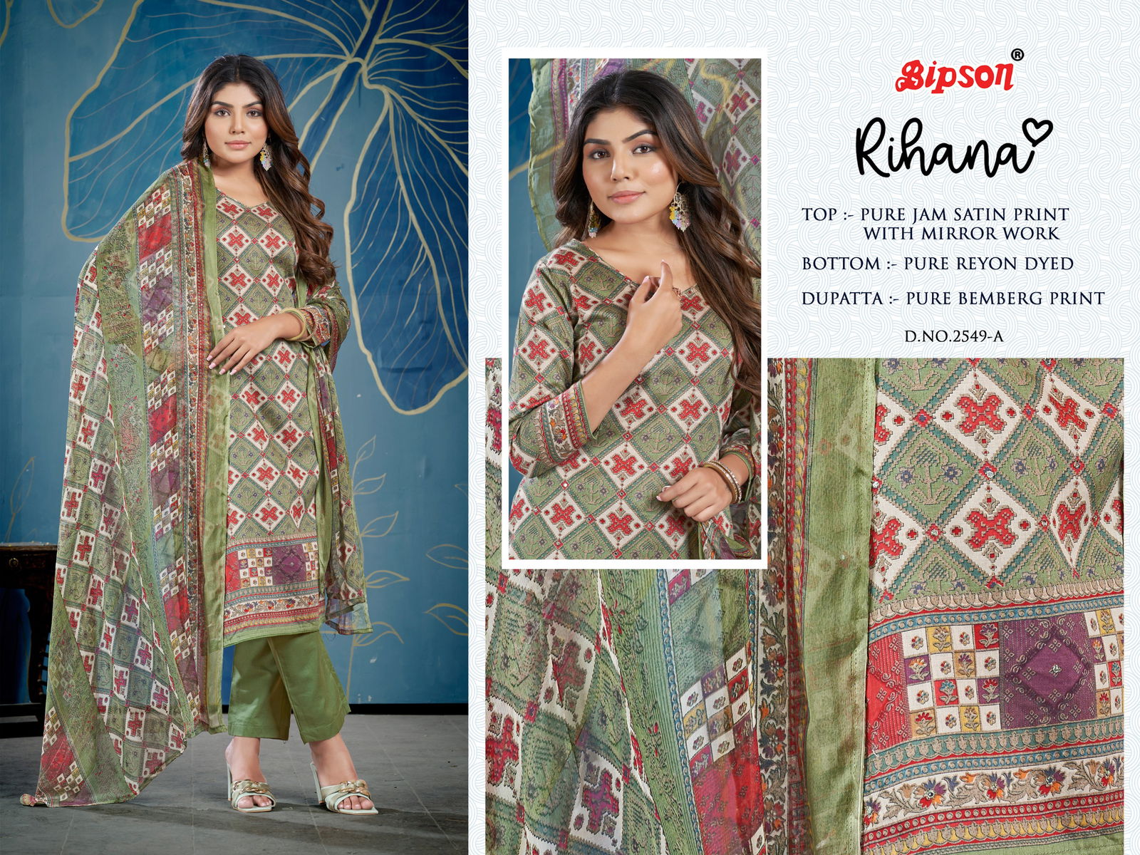 Rihana 2549 By Bipson Printed Pure Jam Satin Non Catalog Dress Material Wholesale Shop In Surat